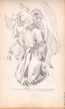 Moine ou personnage saint, portant une toge, soulevé du sol par deux figures ailées